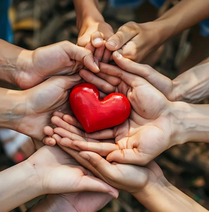 Hands holding heart - Community support